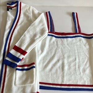 Boston Proper Women's White Sweater Set with Red and Blue Accents